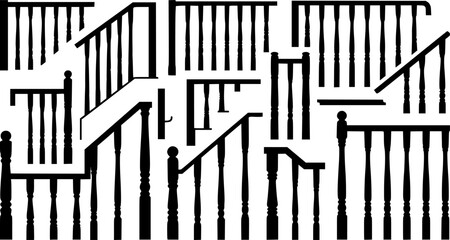 vector set of Illustration of different stair spindles and balusters isolated on white
