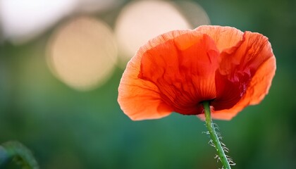 Fototapeta premium a vibrant poppy flower in the foreground with a blurred green background captured with soft focus and shallow depth of field to emphasize the delicate beauty of the flower