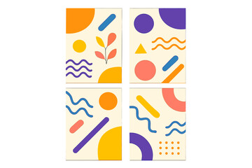 Set of abstract posters. Modern design background with geometric shapes, lines, waves. Collection of minimalist contemporary graphic templates for cover, banner or wallpaper.