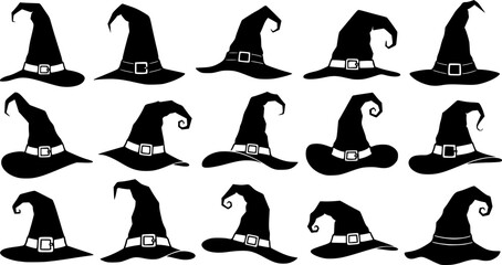 vector set of Illustration of different witch hats isolated on white
