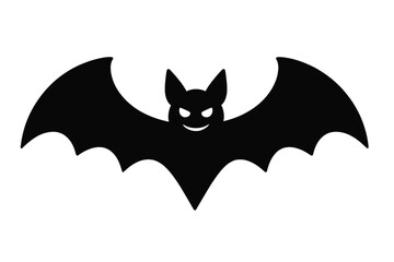 Obraz premium Halloween bat silhouette with a scary smile. Spooky black vampire bat icon for horror party decoration. Gothic animal symbol. Cartoon monster character vector illustration.