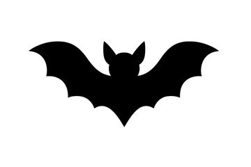 Bat silhouette for Halloween party decoration. Spooky scary horror night animal icon. Flying vampire creature symbol. Gothic simple black design element for spooky season.