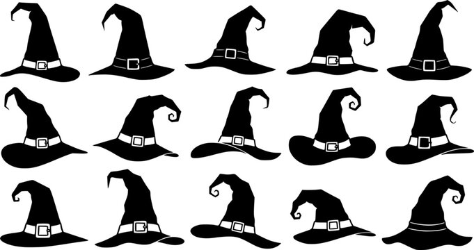 vector set of Illustration of different witch hats isolated on white
