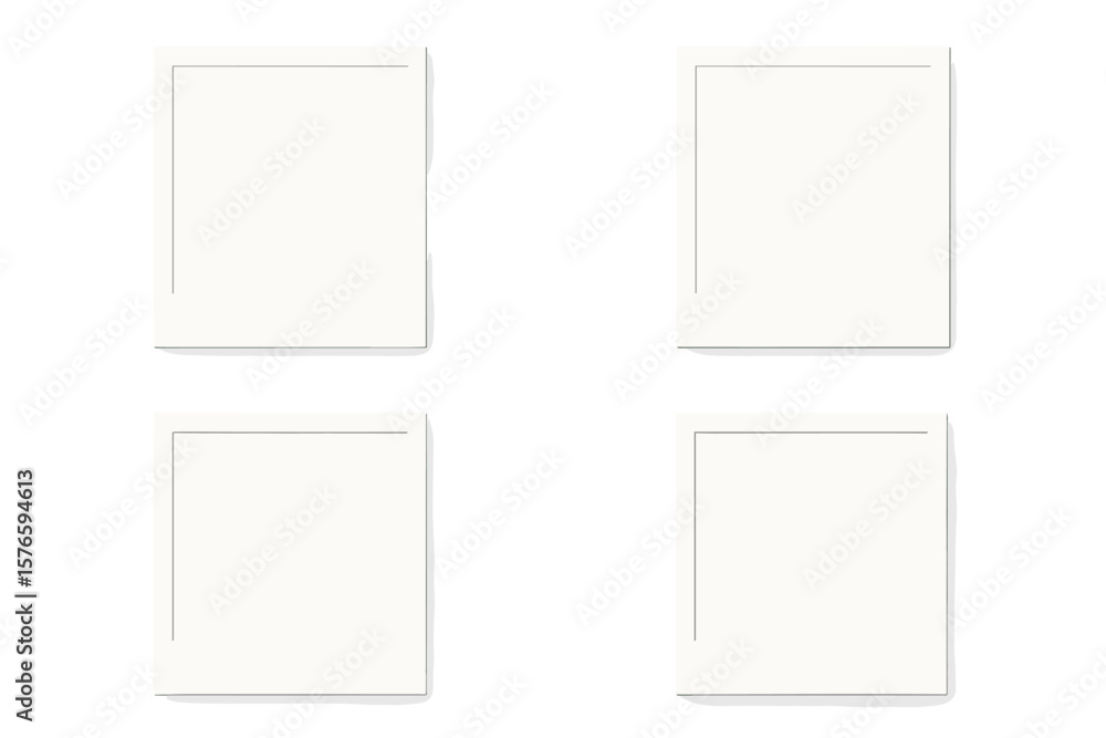 Poster set of empty white photo frames. realistic instant photo card mockup with soft shadows. blank square