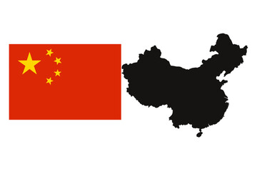 Naklejka premium China Flag and Country Silhouette Vector Illustration, Chinese National Symbol, Map Outline, Red Banner, Five Star Emblem, Asia Geography, Political Border, Patriotic Design, Editable PNG