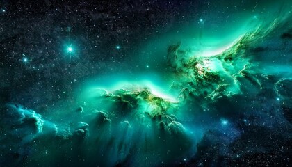 cosmic nebulae vibrant emerald green clouds of space