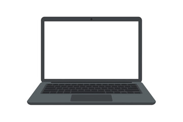 Modern Laptop Computer Front View. Blank Screen. Realistic Keyboard. Portable Device. Digital Technology. Workspace Concept. Home Office. Remote Work. Internet. Vector Illustration