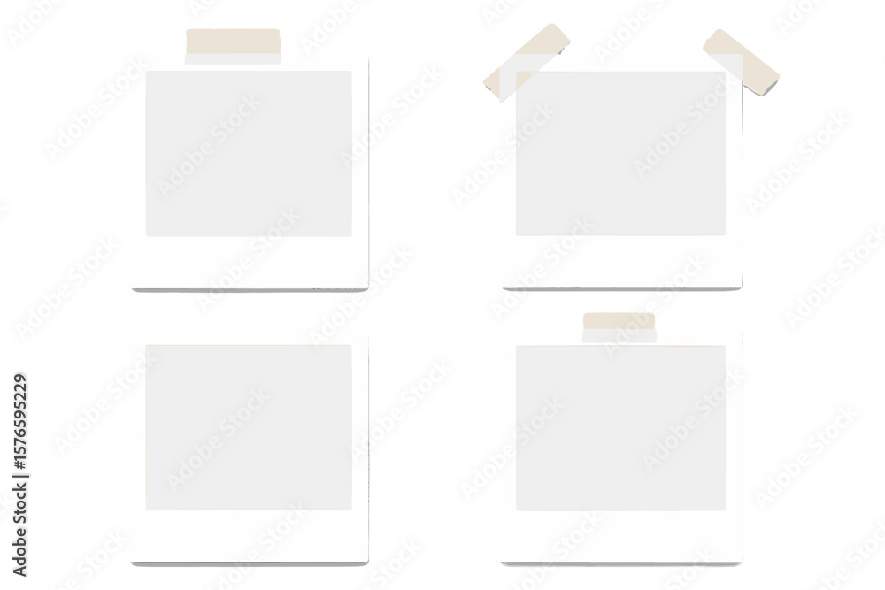 Poster realistic polaroid photo frame mockup collection. blank instant photo frames with sticky tape. empty