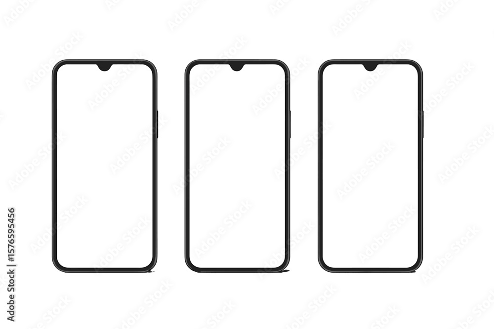 Poster realistic 3d smartphone mockup set front view with shadow, isolated mobile phone collection, blank s