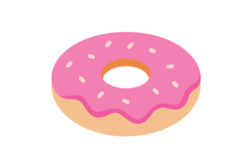 Pink Donut With Icing Icon Vector Flat On White