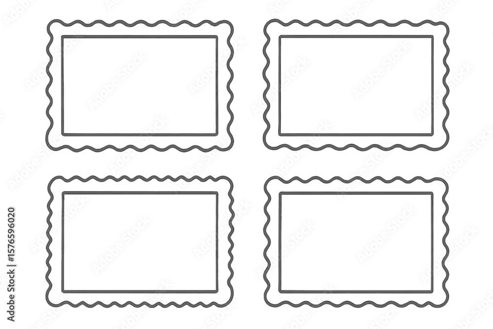 Poster set of rectangular frames with wavy and scalloped borders. collection of decorative labels or postag