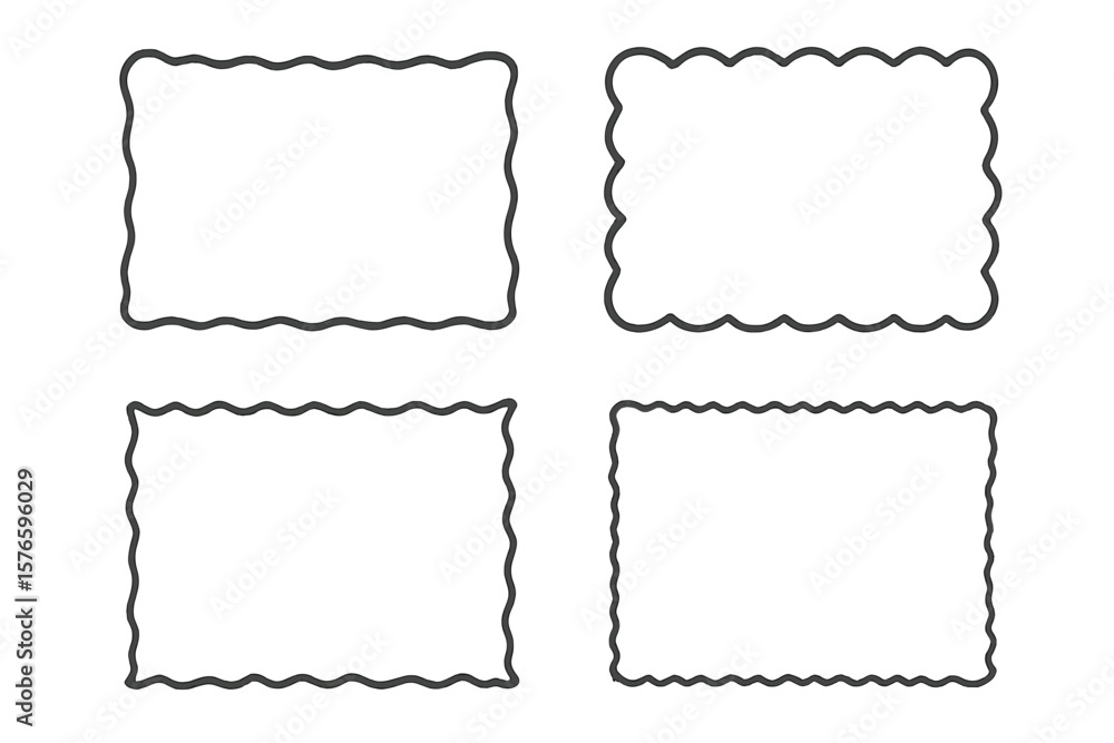 Aufkleber set of four simple black rectangular frames with wavy and scalloped borders. hand drawn doodle style