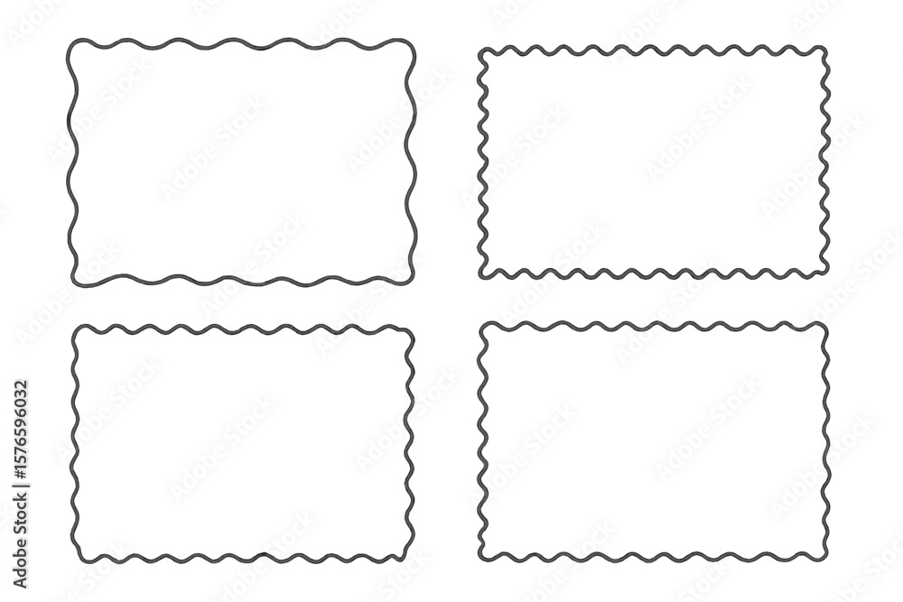 Aufkleber set of rectangular frames with wavy and scalloped edges. collection of simple vector borders. blank 