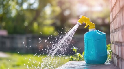 Watering can spraying water on lawn