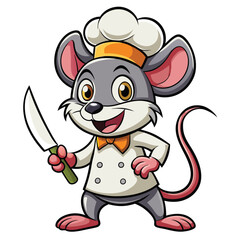 Cartoon mouse chef holding a knife