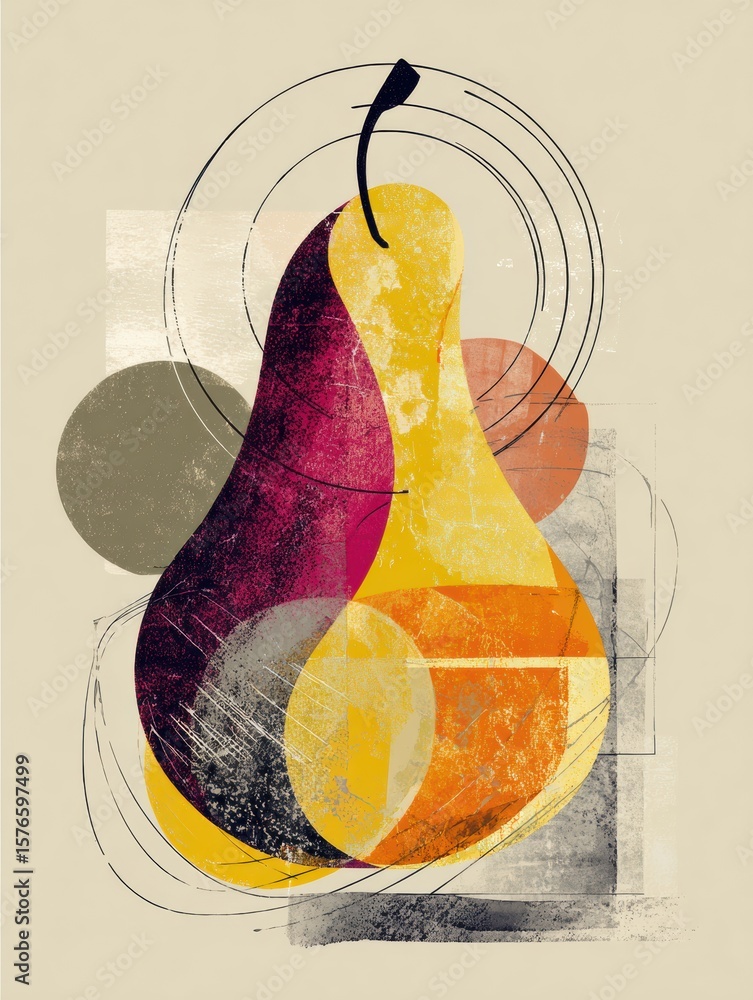 Poster stylish artistic pear outline design with textures, perfect for branding and creative projects