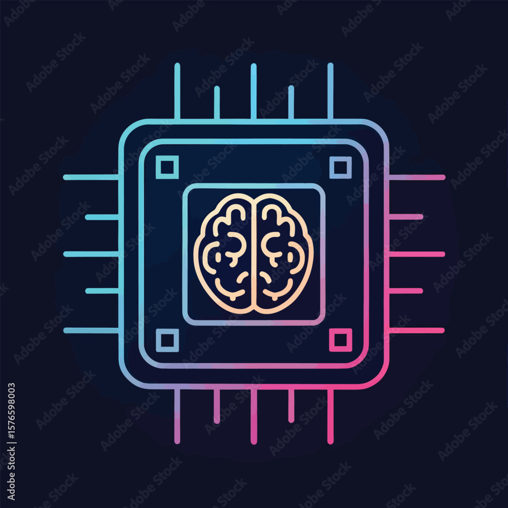 Poster digital brain: an artistic illustration of a central processing unit, representing the intersection 
