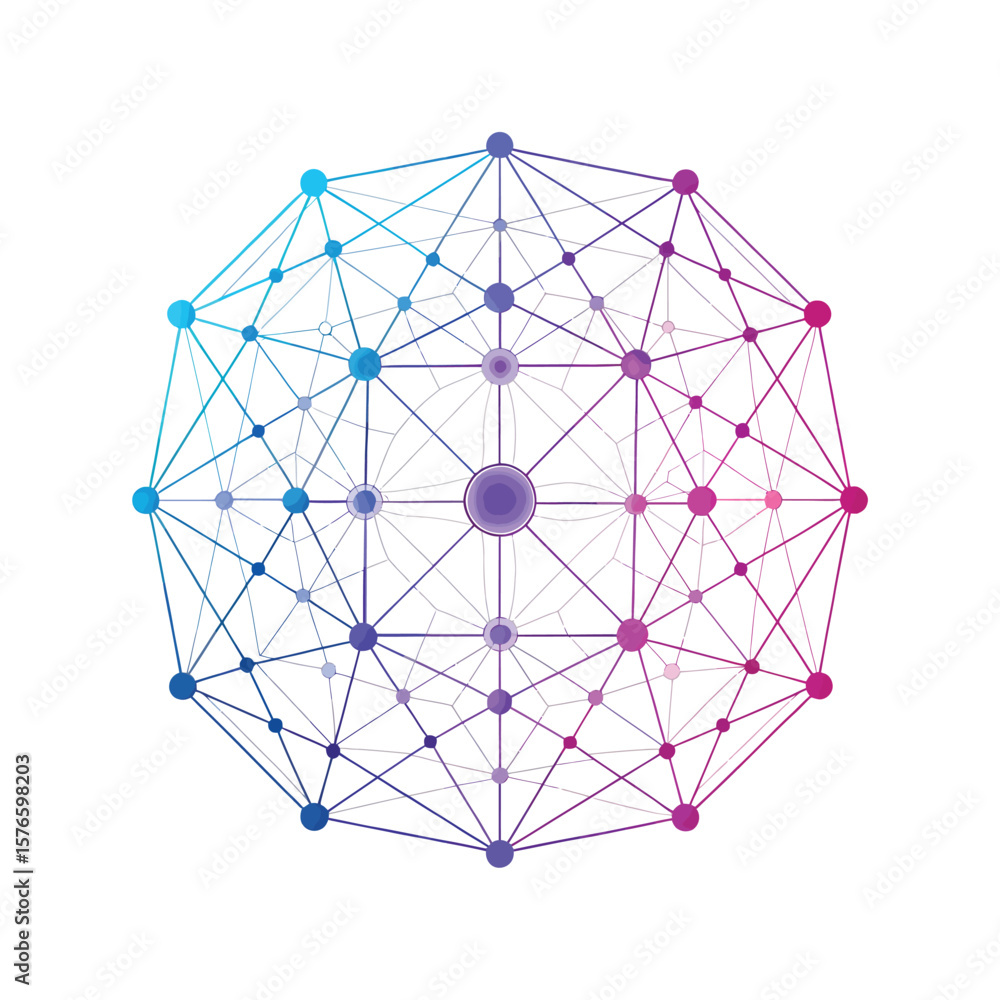 Poster digital network visualization: an intricate digital network visualization. interconnected nodes, for