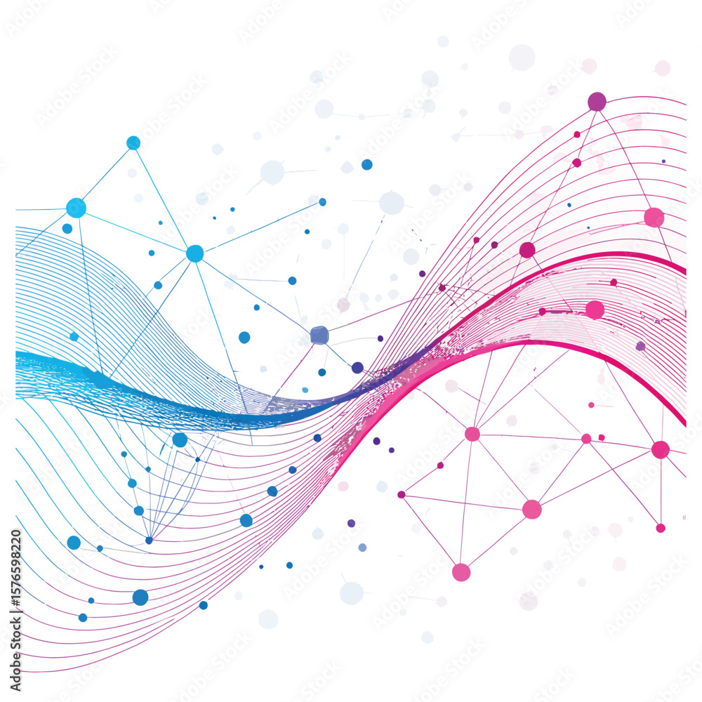 Poster network of connections: an artistic portrayal of interconnected dots and flowing lines, creating a v