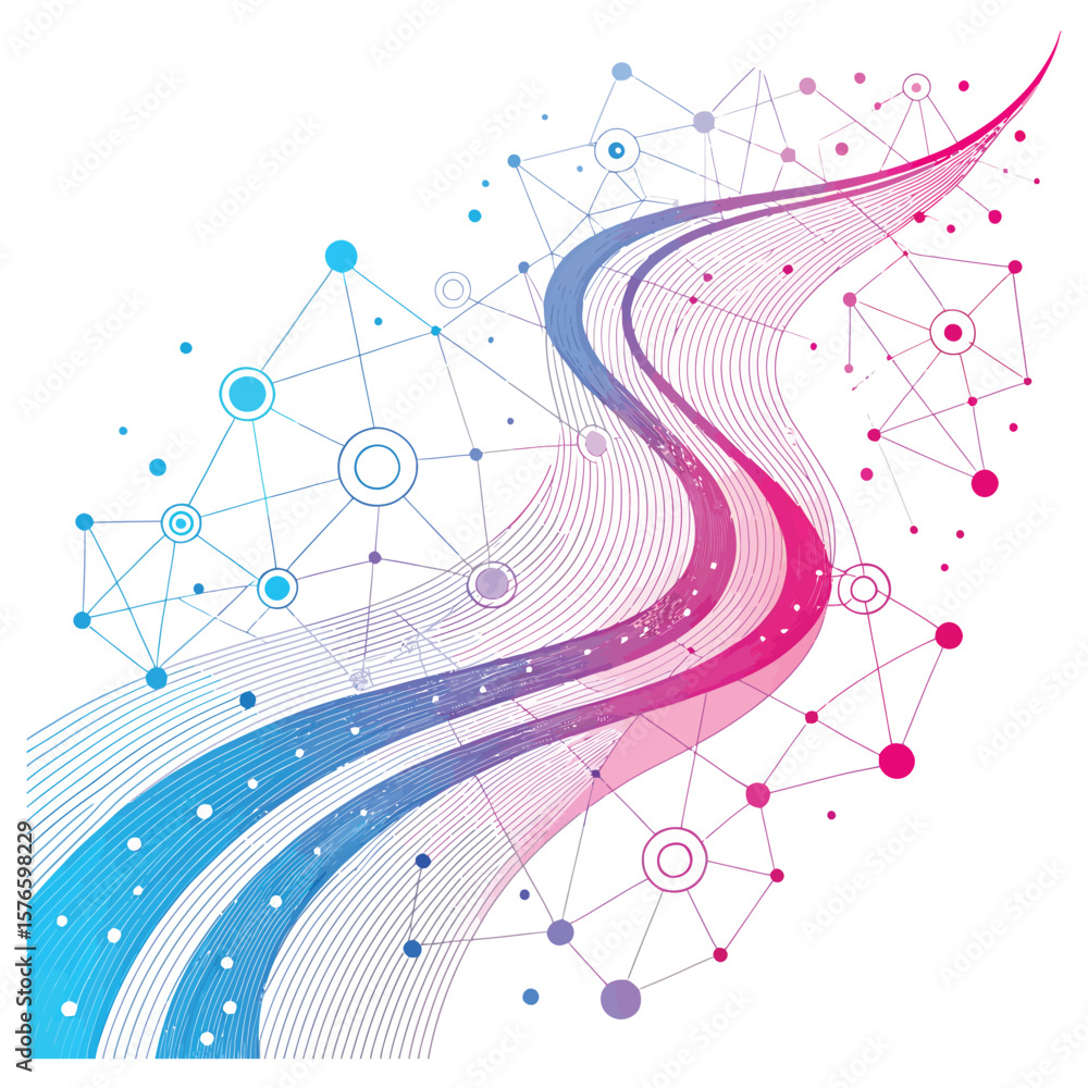 Poster digital data stream: a dynamic display of interconnected data streams, depicted through an artistic 