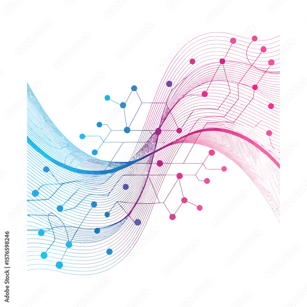 Poster digital connectivity wave: a vibrant abstract visualization depicts interconnected data streams, wea