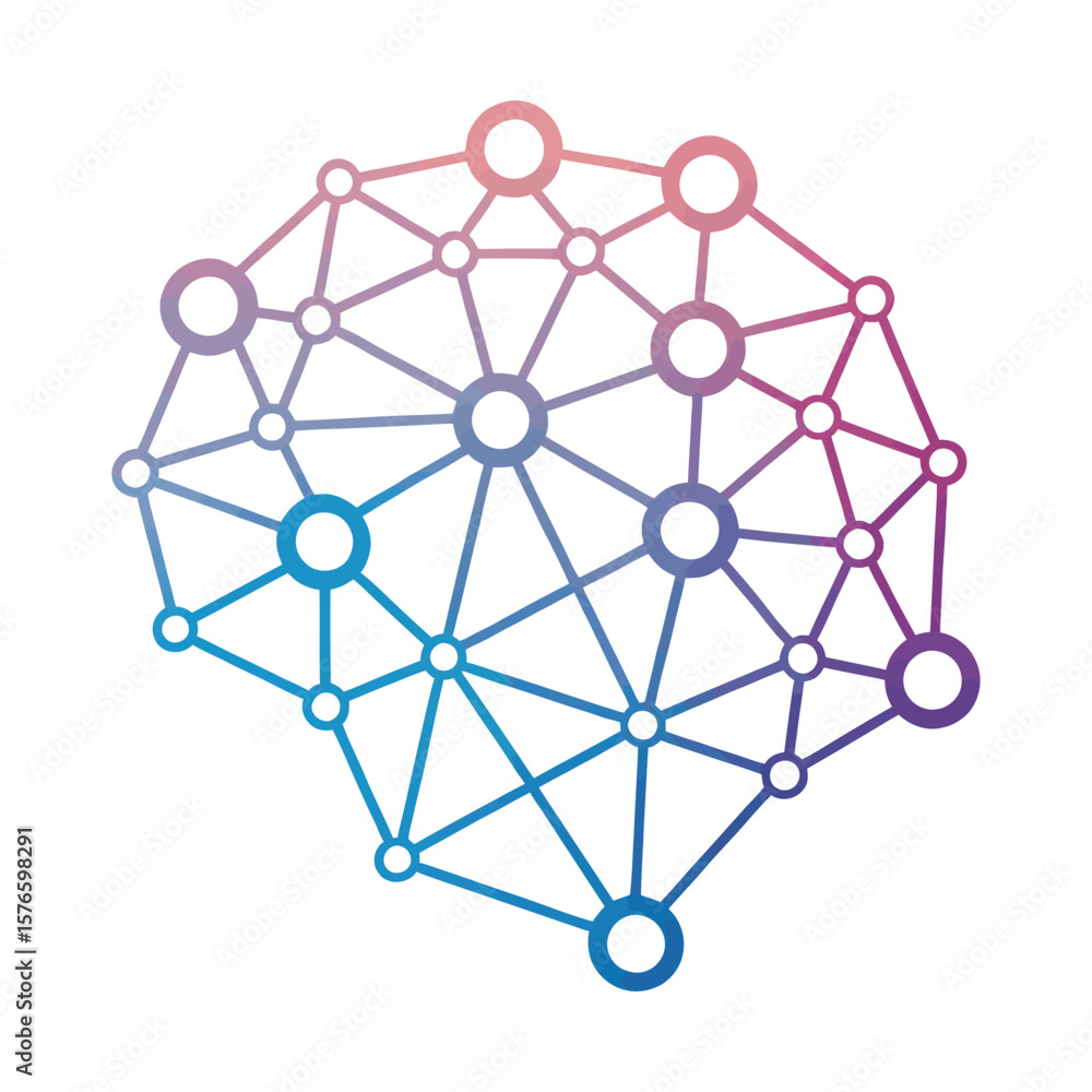 Poster brain network: a stylized representation of the human brain, rendered as an interconnected network o