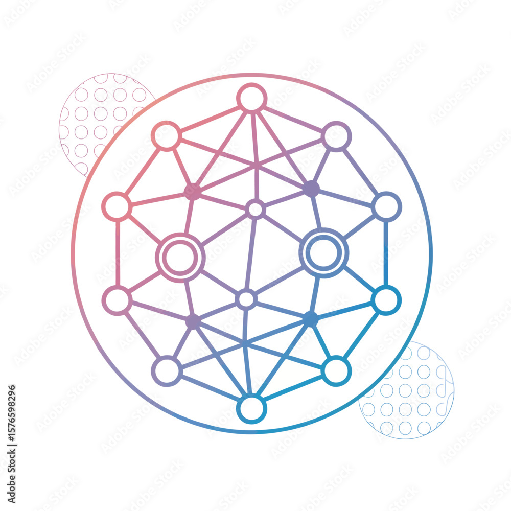 Poster digital network: abstract representation of interconnected digital network, with nodes and connectio
