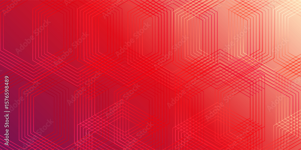 Aufkleber Modern red gradient background with abstract overlapping hexagon lines, creating a futuristic and dynamic tech-inspired.