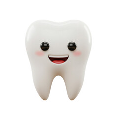 3D happy tooth with eyes isolated on white background 