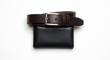 Classic Leather Accessories: A close-up shot of a sophisticated leather belt and wallet, embodying style, elegance, and timeless appeal.