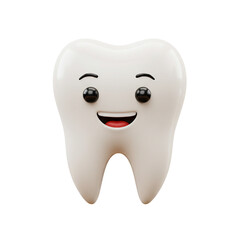 3D happy tooth with eyes isolated on white background 