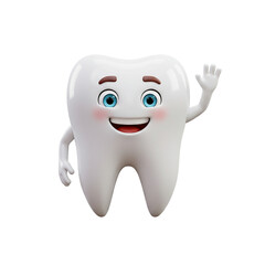 3d cute tooth mascot waving hand isolated on white