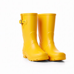 Yellow rubber boots isolated on white background