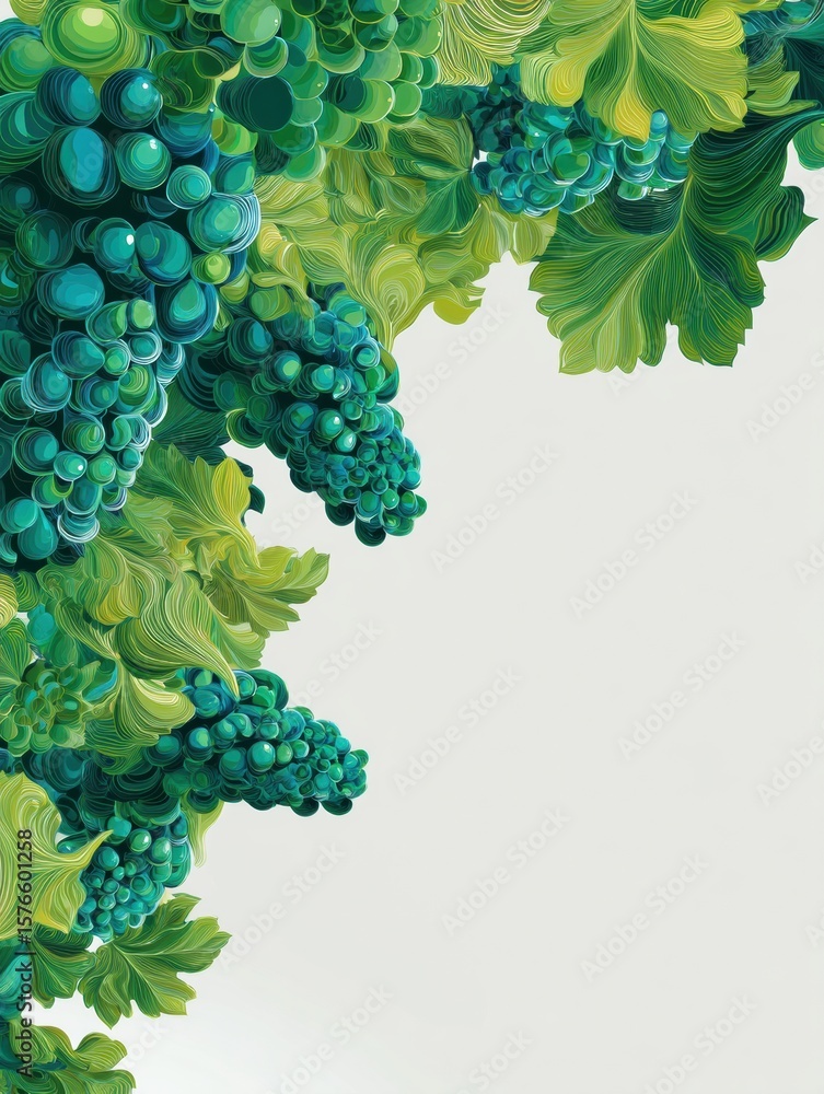 Poster abstract design featuring clusters of grapes creating a flowing organic wave on a minimal background
