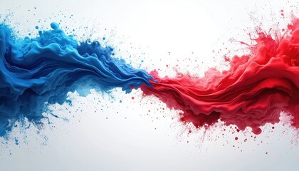 Abstract illustration merges flowing blue, red colors with white background. Vibrant swirls, splashes evoke dynamic energy, motion, strength. Perfect for Olympic Games themes, sports events,