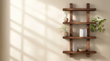 Wooden wall mounted shelving unit