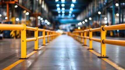 Yellow safety barriers in modern factory