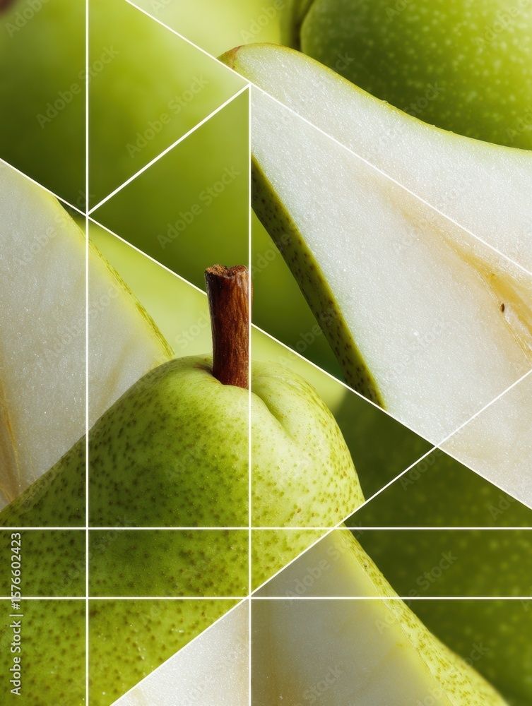 Poster abstract representation of a pear slice organized into geometric tiles showcasing clean and vibrant 