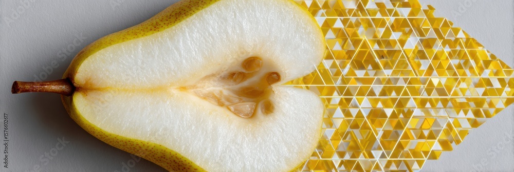 Poster abstract pear slice presented in geometric patterns creating a clean contrast with a sleek backgroun