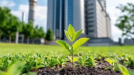 Young plant growing in urban landscape