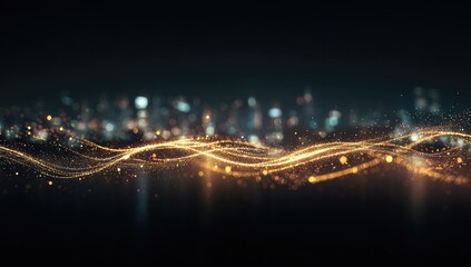 Golden waves over a dark cityscape