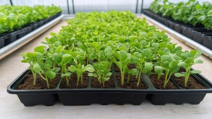 Young plants growing in a seed tray