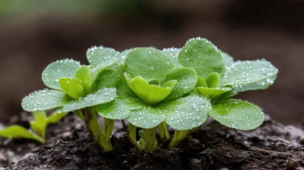 Young plants growing in soil
