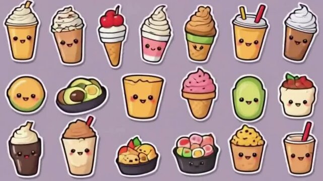 Seamless pattern of ice creams, coffee cups, desserts, and drinks for cafe branding, food illustration, and playful visual assets