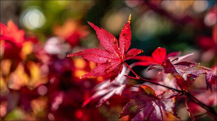 Golden Autumn Leaves Glistening in Clean Sunlight Within a Tranquil Japanese Garden Setting