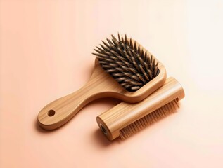 Elegant Wooden Hair Brushes: Close-Up Product Photography