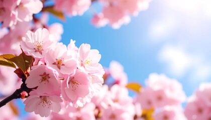 Obraz premium Blossoming cherry blossoms against a bright sky