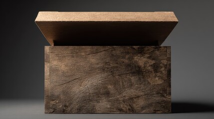 A brown wooden box with a cardboard lid