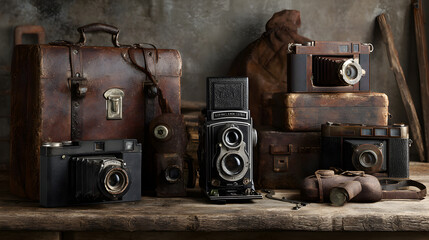 Nostalgic Collection of Exquisite Vintage Cameras Evoking Timeless Photography Artistry and Historical Charm