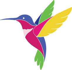 Colorful geometric hummingbird vector logo, abstract bird illustration, modern mosaic animal graphic design